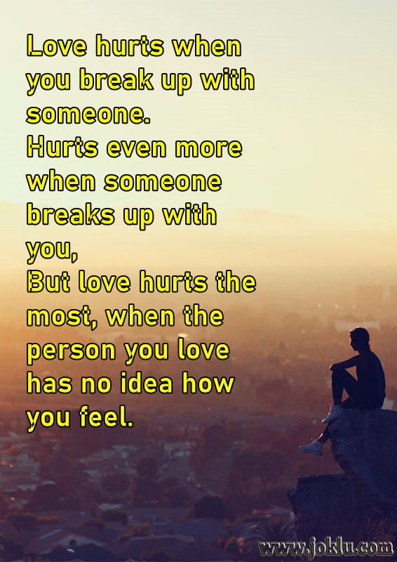 Love hurts when broken heart message in English
